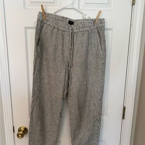 J Crew Stripped Linen-Cotton Blend Drawstring Pants